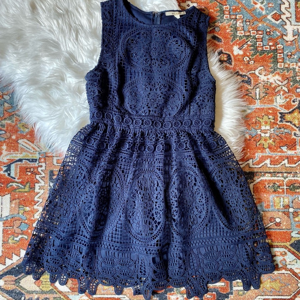Navy Lace Dress - M